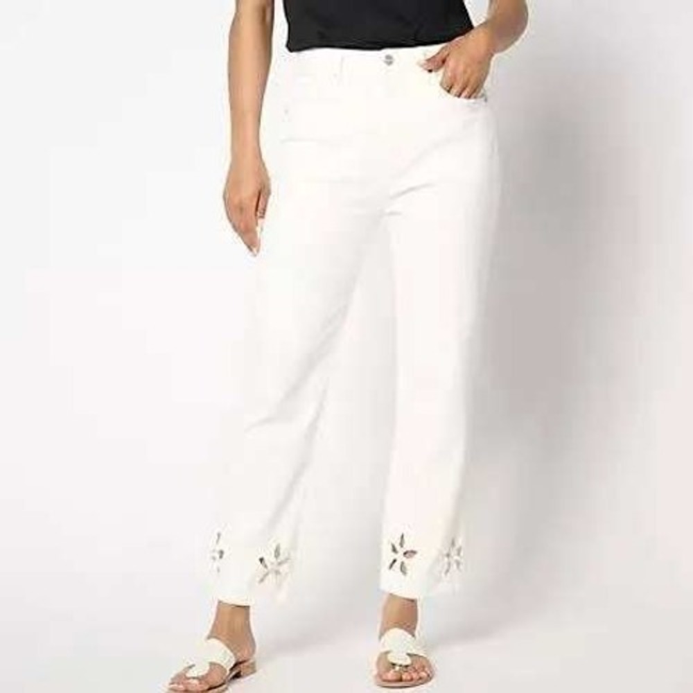 Driftwood Royce Straight Ankle Jeans White Cut It Out Floral Hem Plus Petite 18P